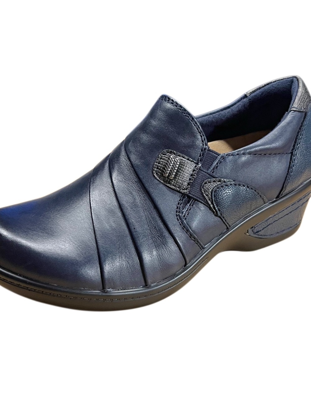 Earth Origins Navy Blue Slip-On Mule with Pleated Upper Sz 6